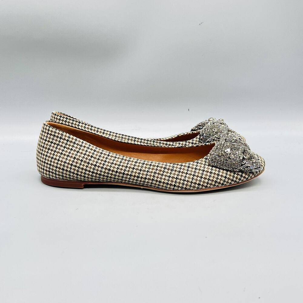 Tory Burch Shoes Womens 10 Beige Tweed Houndstooth Ballet Flats Slip On Bow